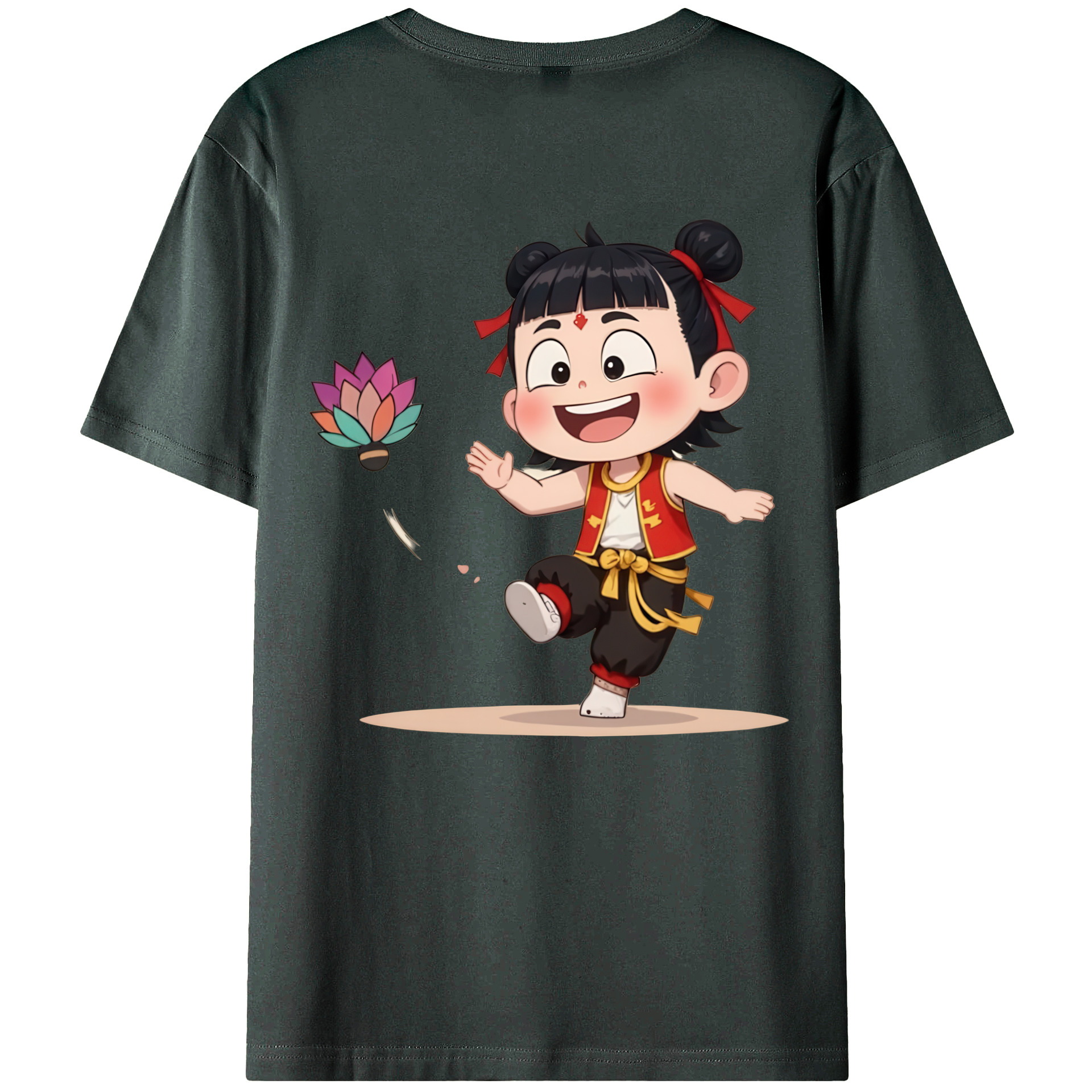 （画像用） Ne Zha 2 ナタ 魔童の大暴れ 綿100％ メンズ半袖Tシャツ（バックプリント） 通気性